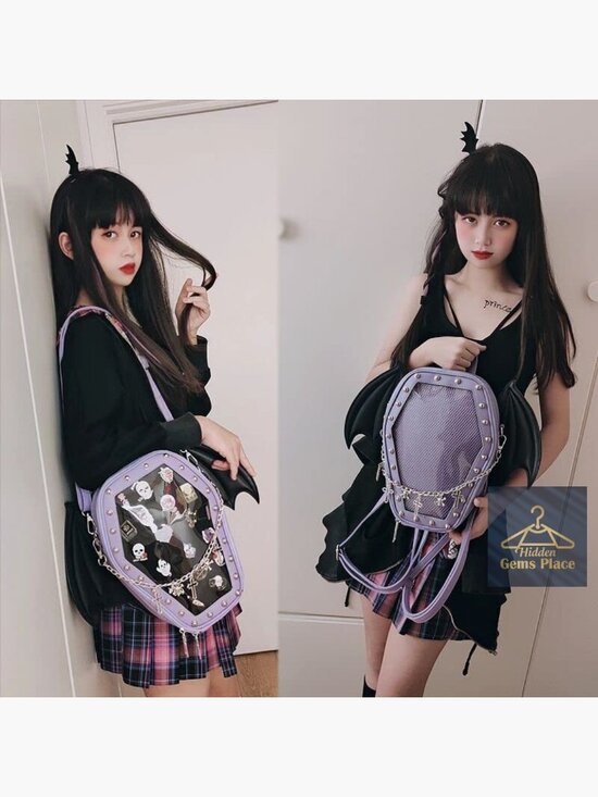 Gothic Coffin Shape Ita Bag Backpack Pin Display Crossbody Purse main image 6
